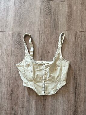 Garage Light Green Corset-Style Crop Top with Adjustable Straps